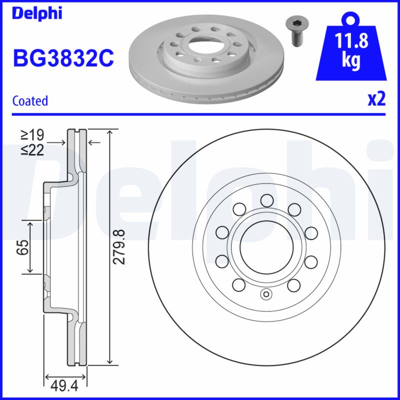 DELPHI BG3832C Brzdový kotouč