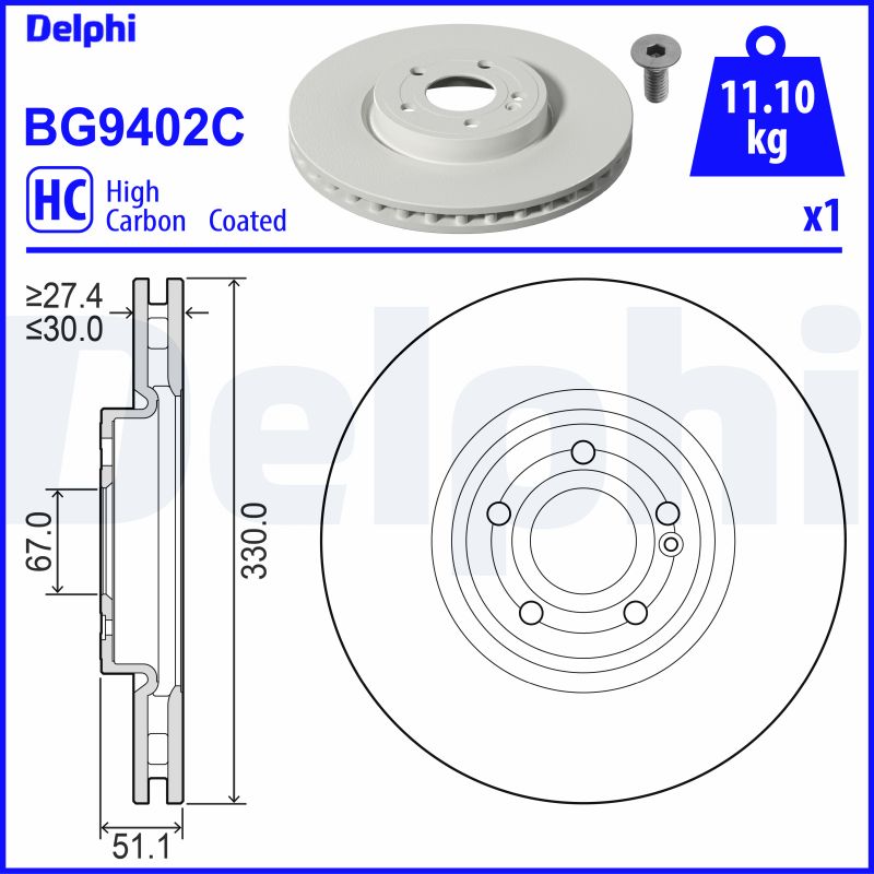 DELPHI BG9402C Brzdový kotouč