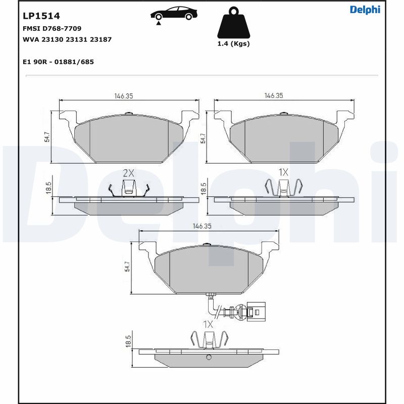 DELPHI LP1514 Kit pastiglie freno, Freno a disco-Kit pastiglie freno, Freno a disco-Ricambi Euro