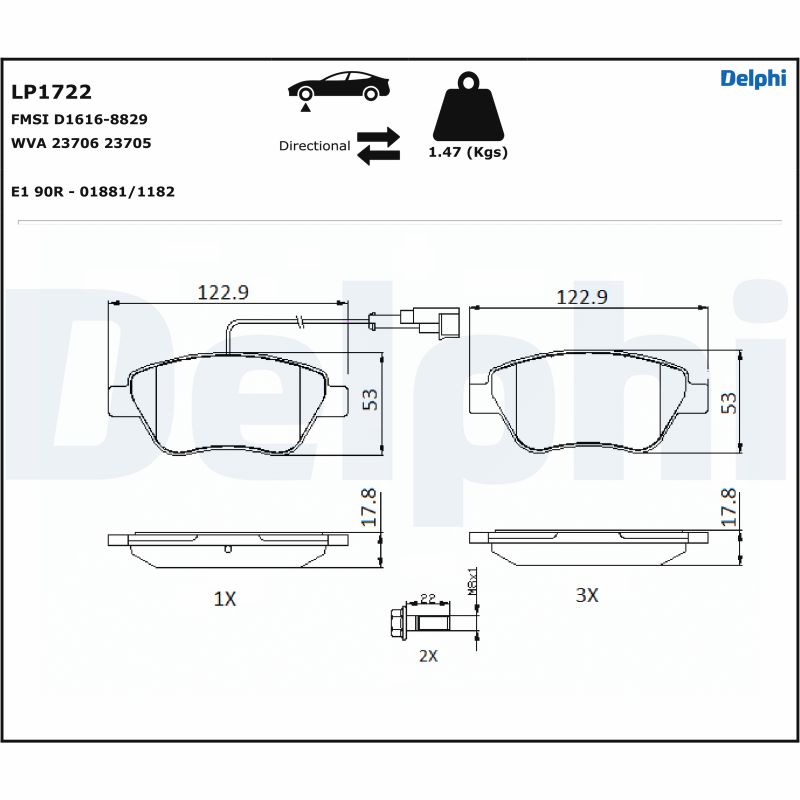 DELPHI LP1722 Kit pastiglie freno, Freno a disco