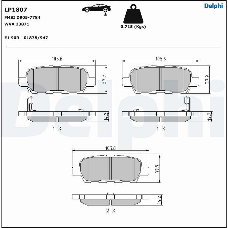 DELPHI LP1807 Kit pastiglie freno, Freno a disco-Kit pastiglie freno, Freno a disco-Ricambi Euro