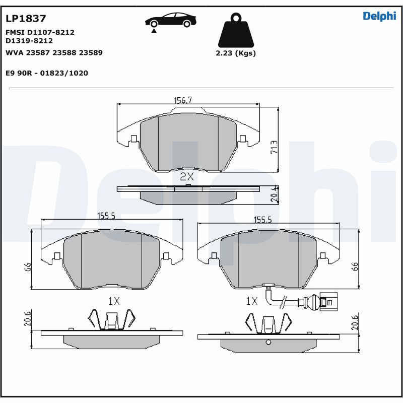 DELPHI LP1837 Kit pastiglie freno, Freno a disco-Kit pastiglie freno, Freno a disco-Ricambi Euro