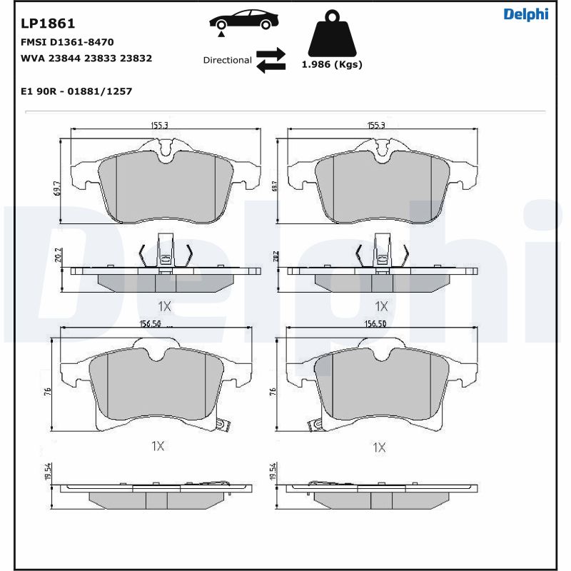 DELPHI LP1861 Kit pastiglie freno, Freno a disco