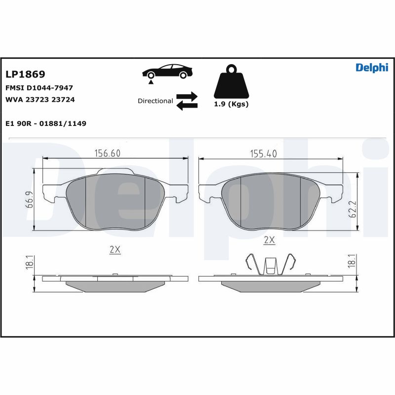 DELPHI LP1869 Kit pastiglie freno, Freno a disco