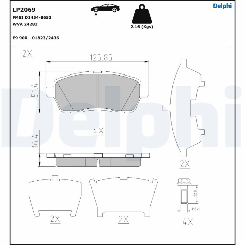 DELPHI LP2069 Kit pastiglie freno, Freno a disco