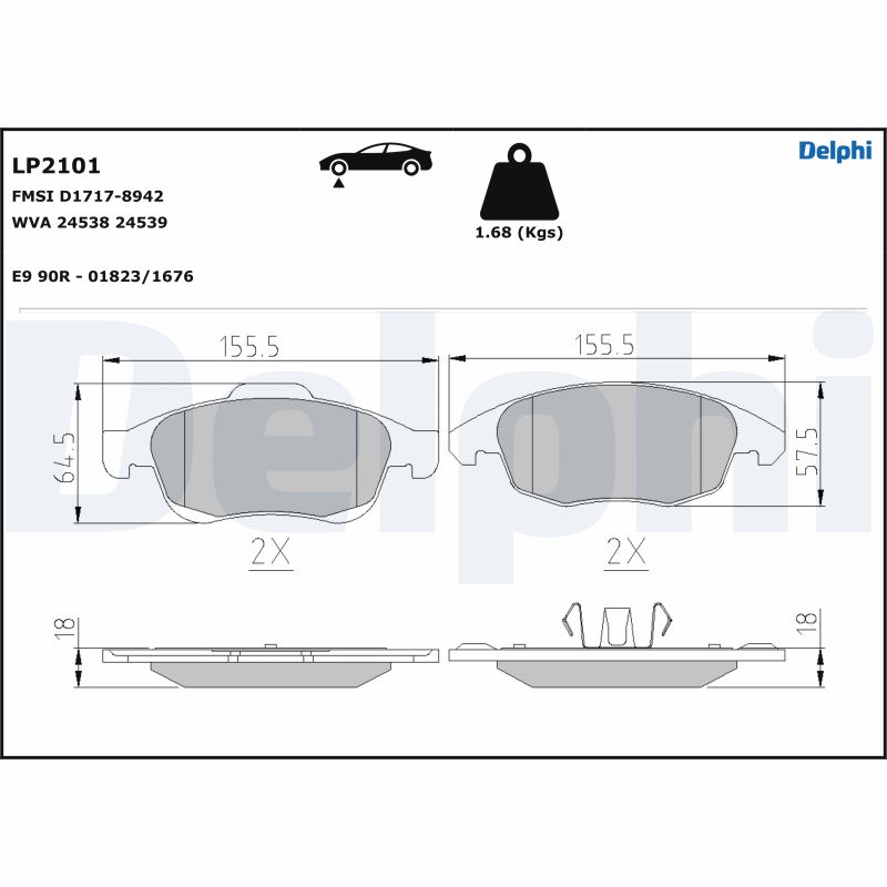 DELPHI LP2101 Kit pastiglie freno, Freno a disco