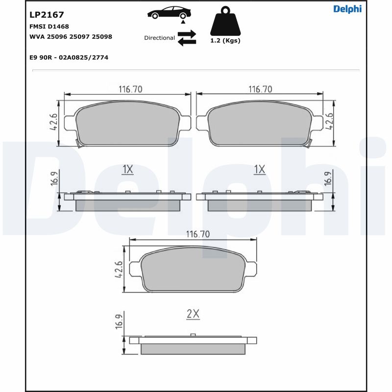 DELPHI LP2167 Kit pastiglie freno, Freno a disco