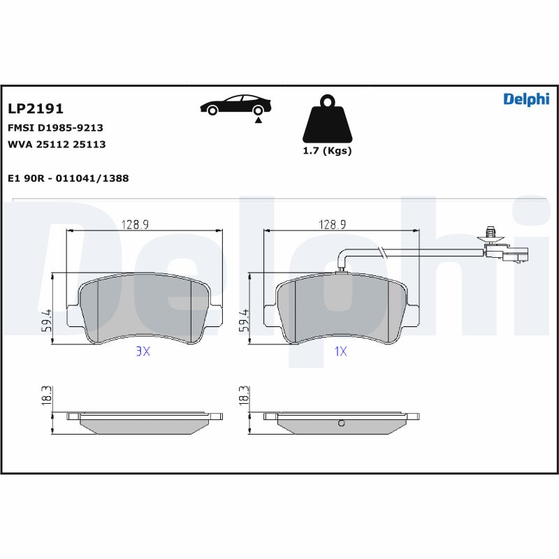 DELPHI LP2191 Kit pastiglie freno, Freno a disco-Kit pastiglie freno, Freno a disco-Ricambi Euro