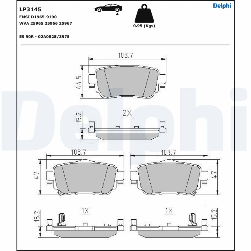 DELPHI LP3145 Kit pastiglie freno, Freno a disco