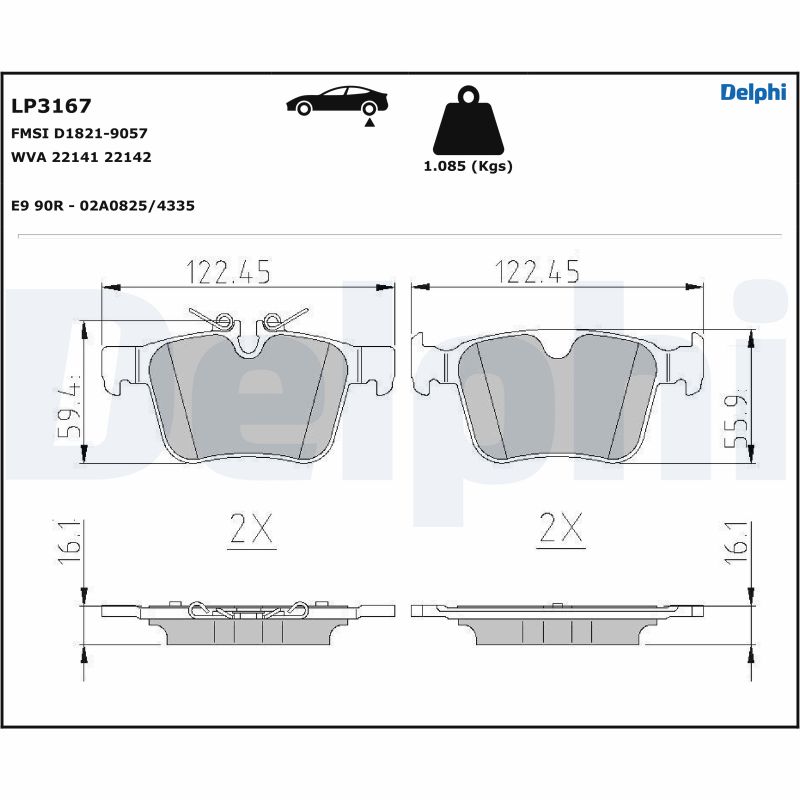 DELPHI LP3167 Kit pastiglie freno, Freno a disco