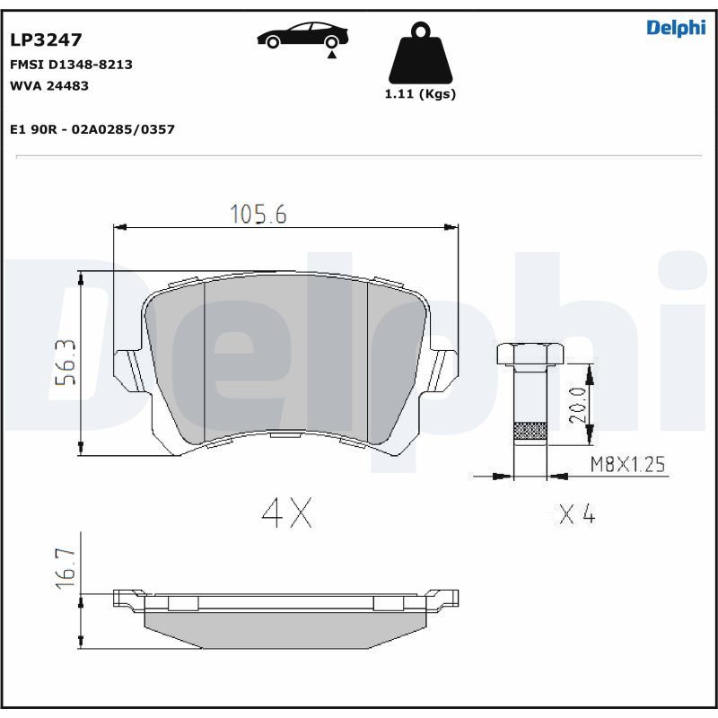 DELPHI LP3247 Kit pastiglie freno, Freno a disco