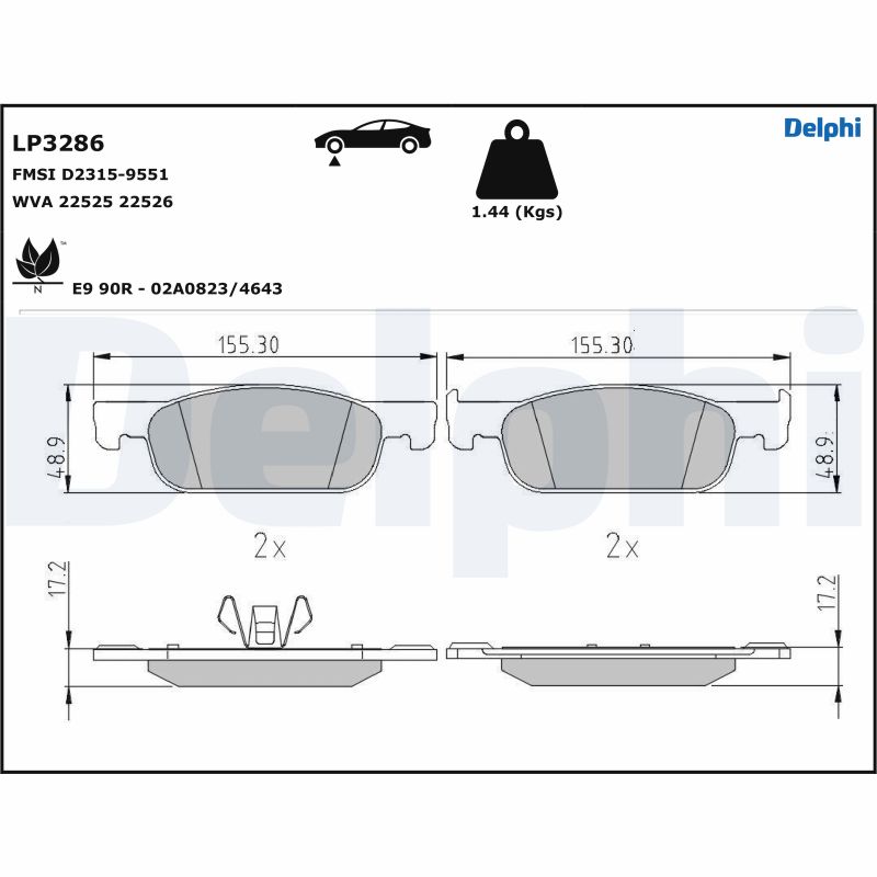 DELPHI LP3286 Kit pastiglie freno, Freno a disco