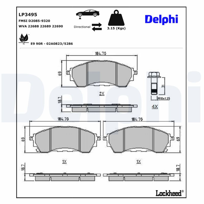 DELPHI LP3495 Kit pastiglie...