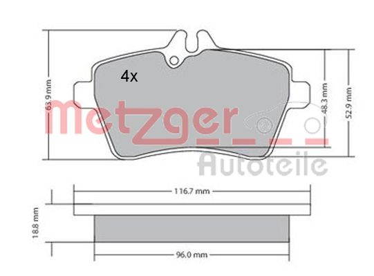METZGER 1170053 Bremsbelagsatz, Scheibenbremse