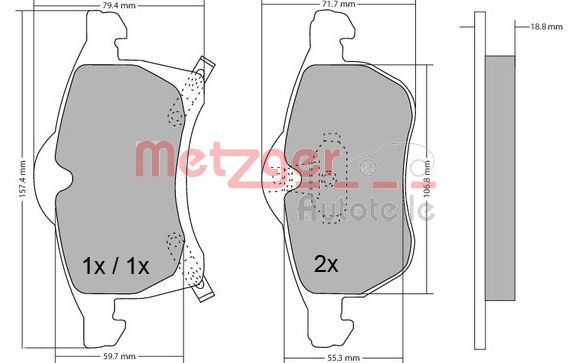 METZGER 1170091 Bremsbelagsatz, Scheibenbremse