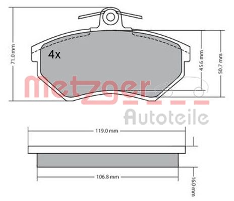 METZGER 1170095 Bremsbelagsatz, Scheibenbremse