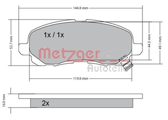 METZGER 1170133 Bremsbelagsatz, Scheibenbremse