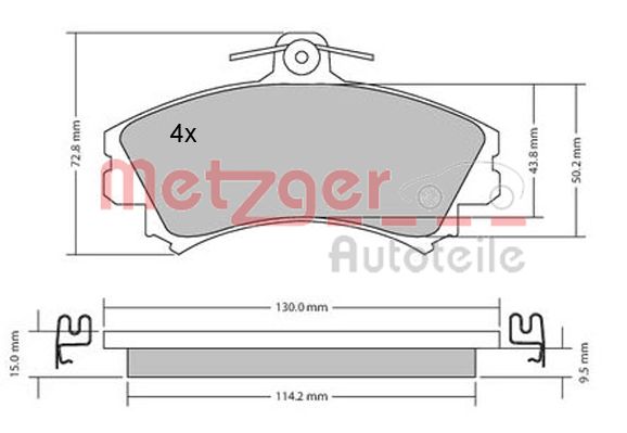METZGER 1170143 Bremsbelagsatz, Scheibenbremse