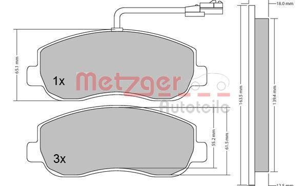 METZGER 1170148 Bremsbelagsatz, Scheibenbremse