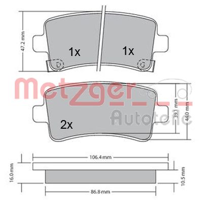 METZGER 1170152 Bremsbelagsatz, Scheibenbremse