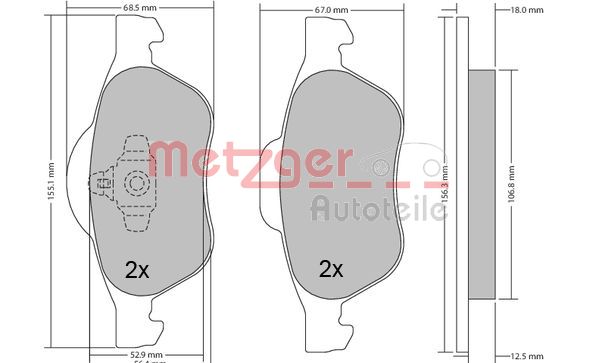 METZGER 1170155 Bremsbelagsatz, Scheibenbremse