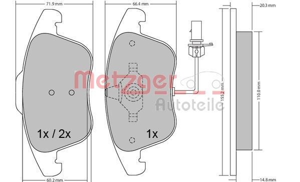 METZGER 1170156 Bremsbelagsatz, Scheibenbremse