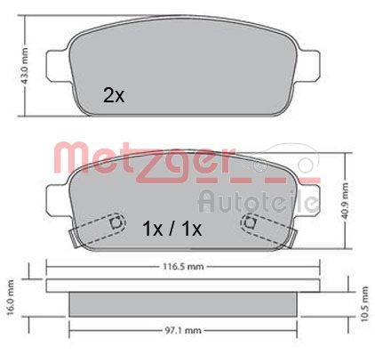METZGER 1170164 GREENPARTS Bremsbelagsatz, Scheibenbremse