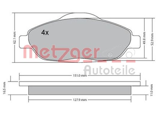 METZGER 1170194 Bremsbelagsatz, Scheibenbremse