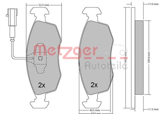 METZGER 1170202 Bremsbelagsatz, Scheibenbremse