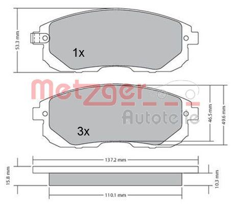 METZGER 1170208 Bremsbelagsatz, Scheibenbremse