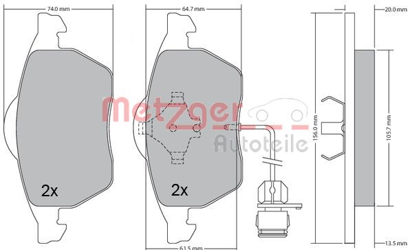 METZGER 1170225 Bremsbelagsatz, Scheibenbremse