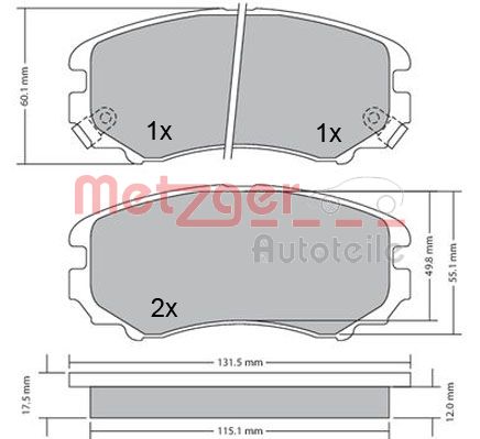 METZGER 1170262 Bremsbelagsatz, Scheibenbremse