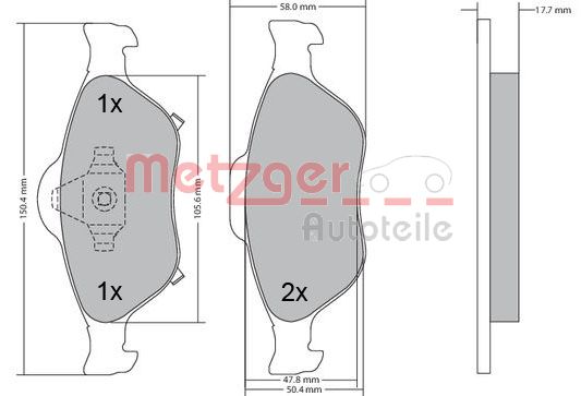 METZGER 1170287 Bremsbelagsatz, Scheibenbremse