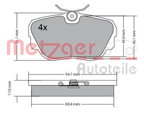 METZGER 1170316 Bremsbelagsatz, Scheibenbremse