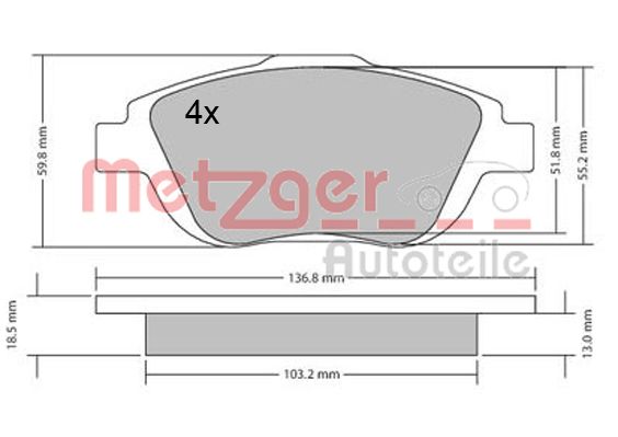 METZGER 1170326 GREENPARTS Bremsbelagsatz, Scheibenbremse