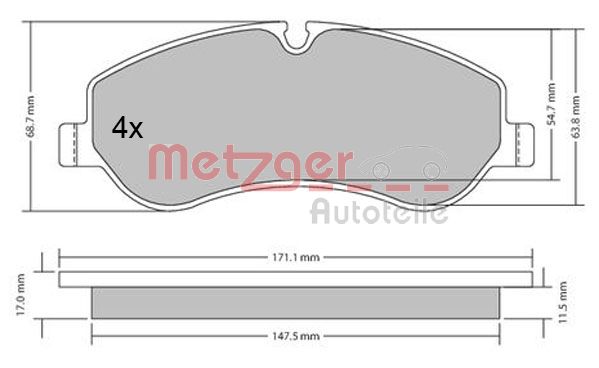 METZGER 1170349 Bremsbelagsatz, Scheibenbremse