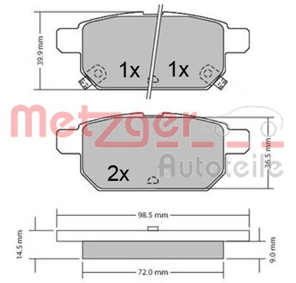 METZGER 1170360 Bremsbelagsatz, Scheibenbremse