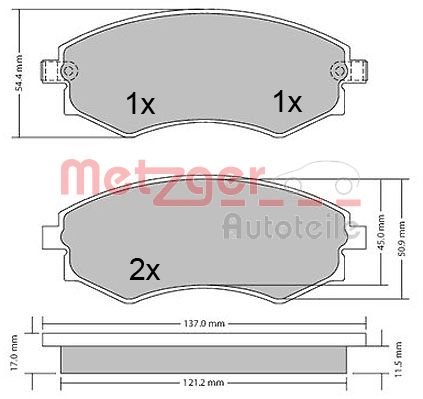 METZGER 1170394 Bremsbelagsatz, Scheibenbremse