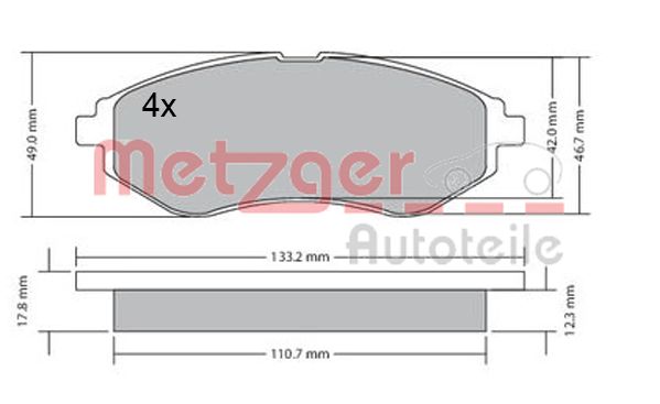 METZGER 1170404 Bremsbelagsatz, Scheibenbremse