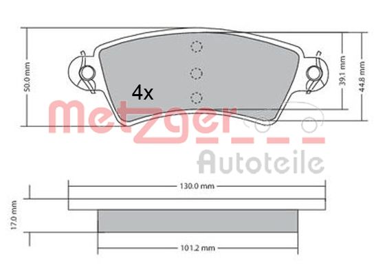 METZGER 1170499 Bremsbelagsatz, Scheibenbremse