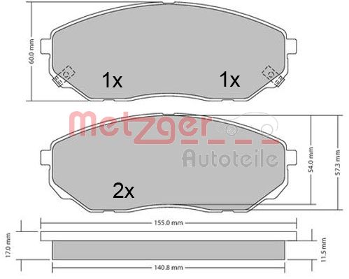 METZGER 1170539 Bremsbelagsatz, Scheibenbremse
