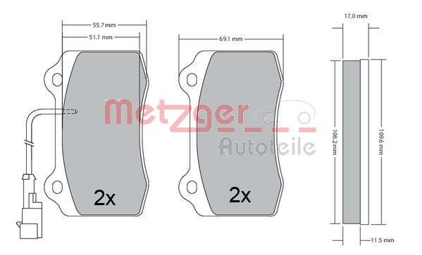 METZGER 1170551 Bremsbelagsatz, Scheibenbremse