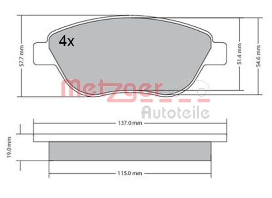 METZGER 1170614 Bremsbelagsatz, Scheibenbremse