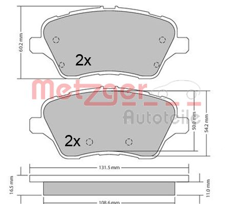 METZGER 1170640 Bremsbelagsatz, Scheibenbremse