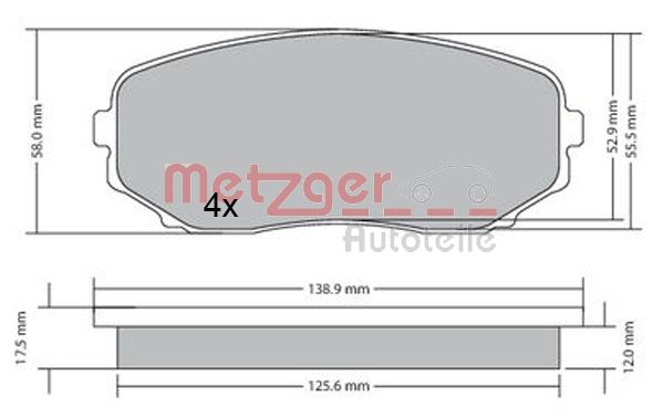 METZGER 1170654 Bremsbelagsatz, Scheibenbremse