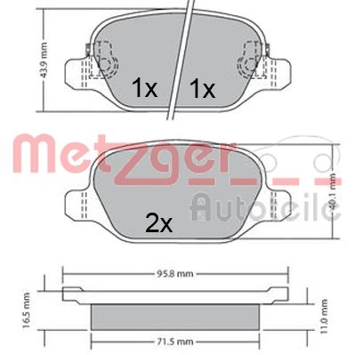 METZGER 1170680 Bremsbelagsatz, Scheibenbremse