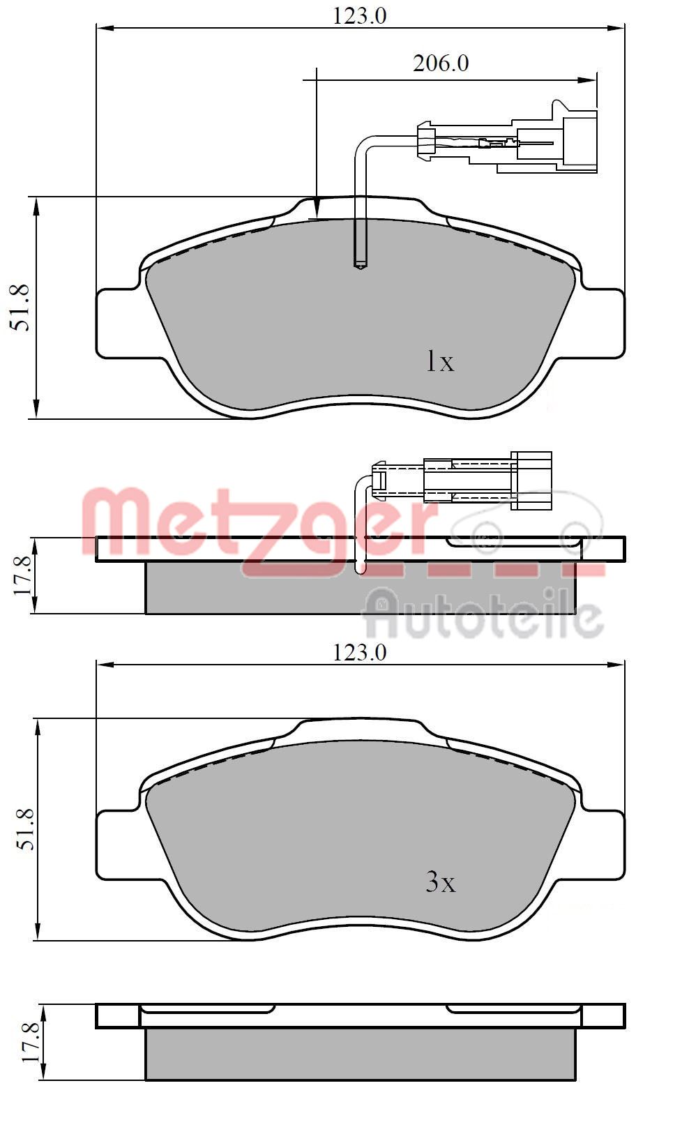 METZGER 1170849 Bremsbelagsatz, Scheibenbremse