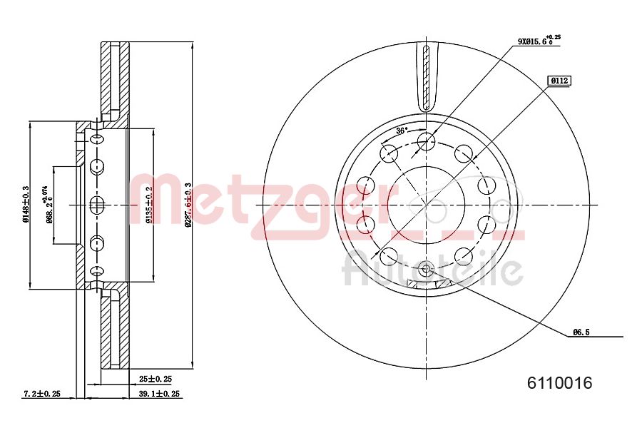 METZGER 6110016 Bremsscheibe