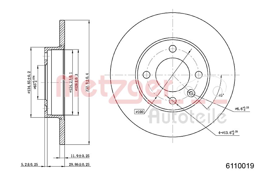 METZGER 6110019 Bremsscheibe