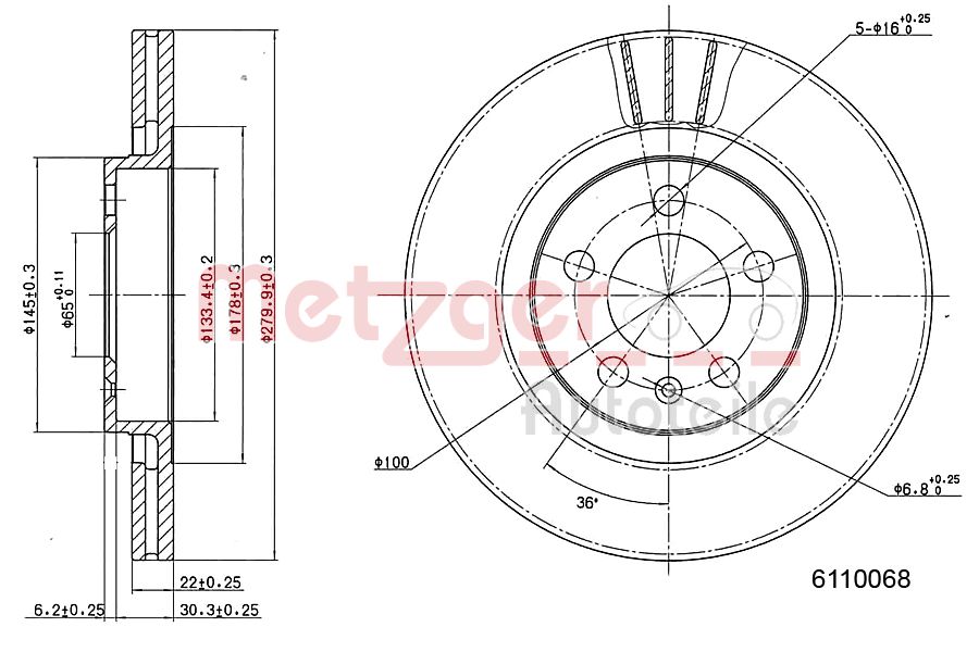 METZGER 6110068 Bremsscheibe